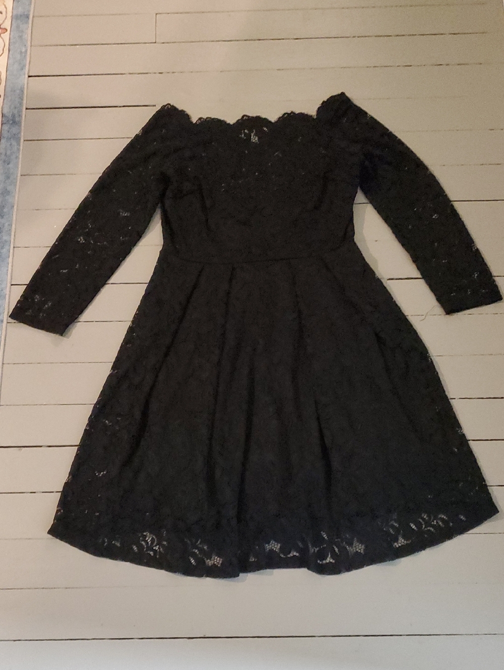 Black Lace Off-Shoulder Fit-and-Flare Dress